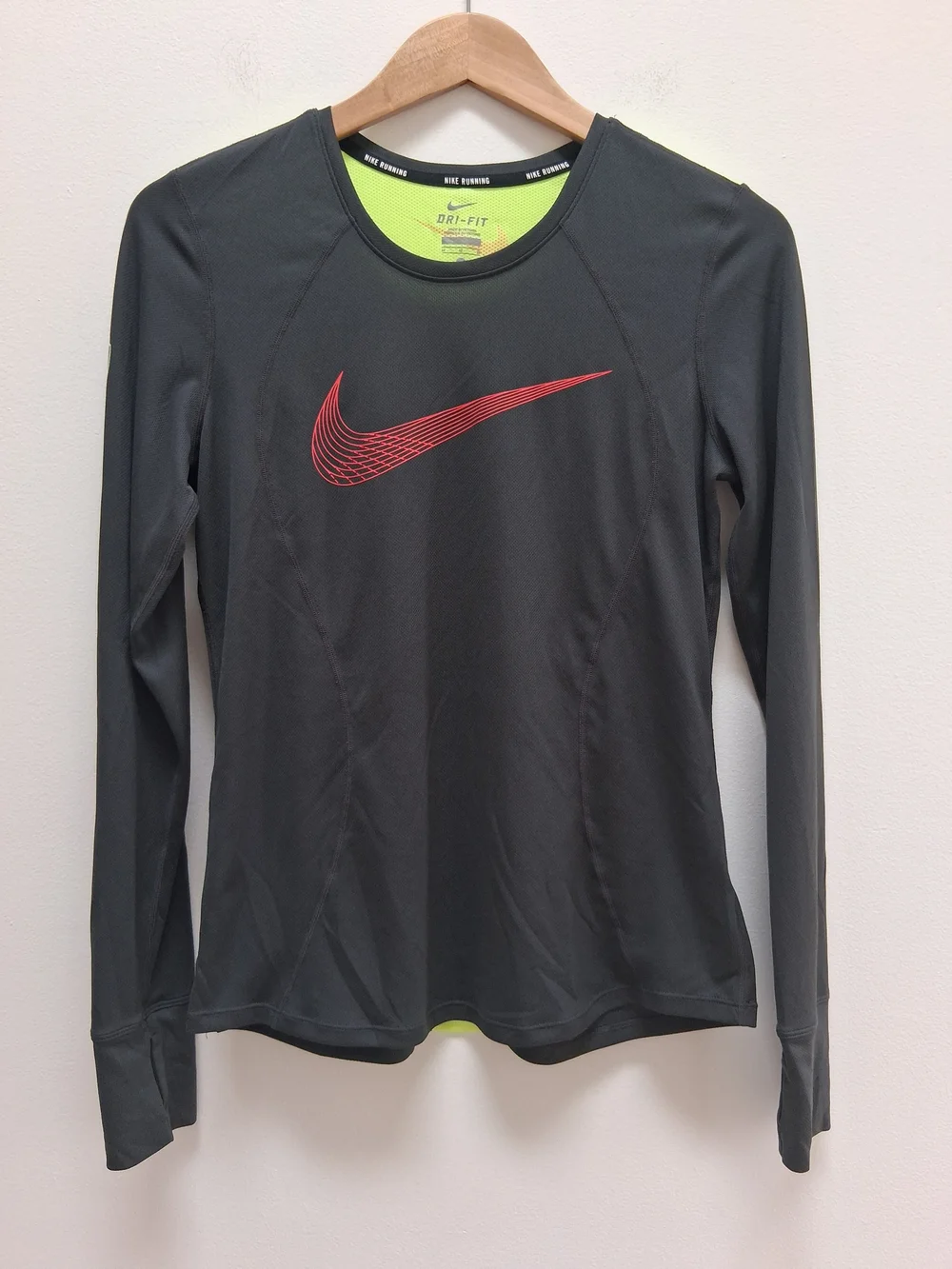 Nike Dri-FIT Running Long Sleeve Tee Olive Green, Neon  Size Medium